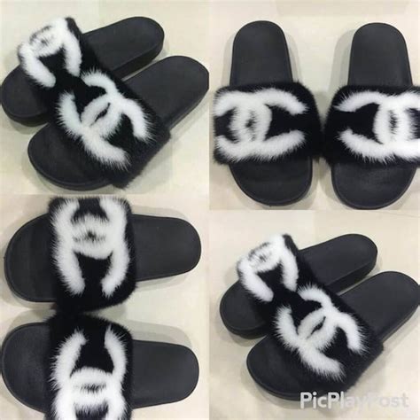 chanel inspired fur slippers|Chanel slippers for women.